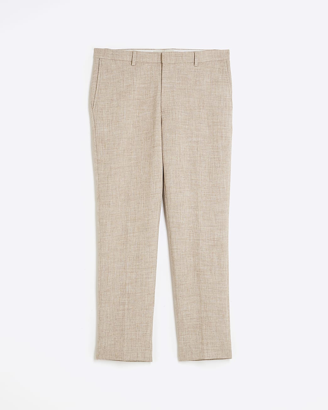 Beige slim fit textured smart trousers