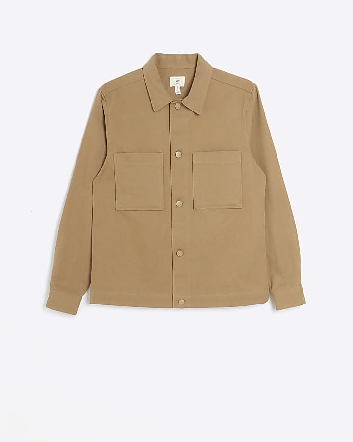 Brown regular fit chest pocket overshirt