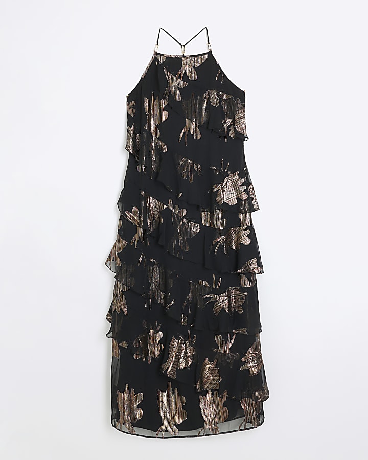 Black glitter frill maxi dress