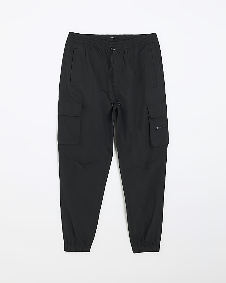 Black regular fit cuffed cargo trousers