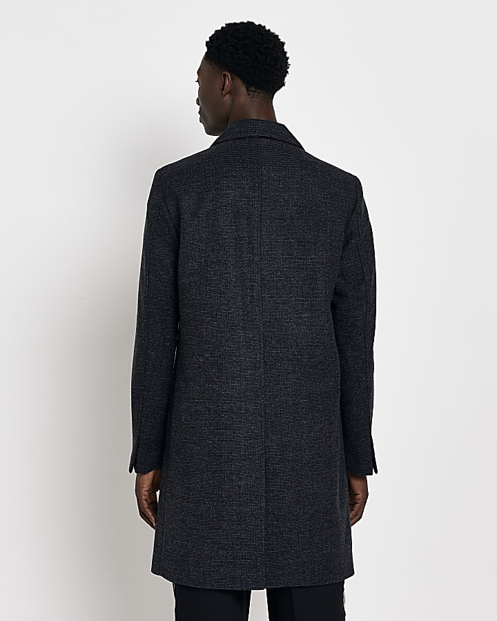 Grey Twill button through wool blend coat