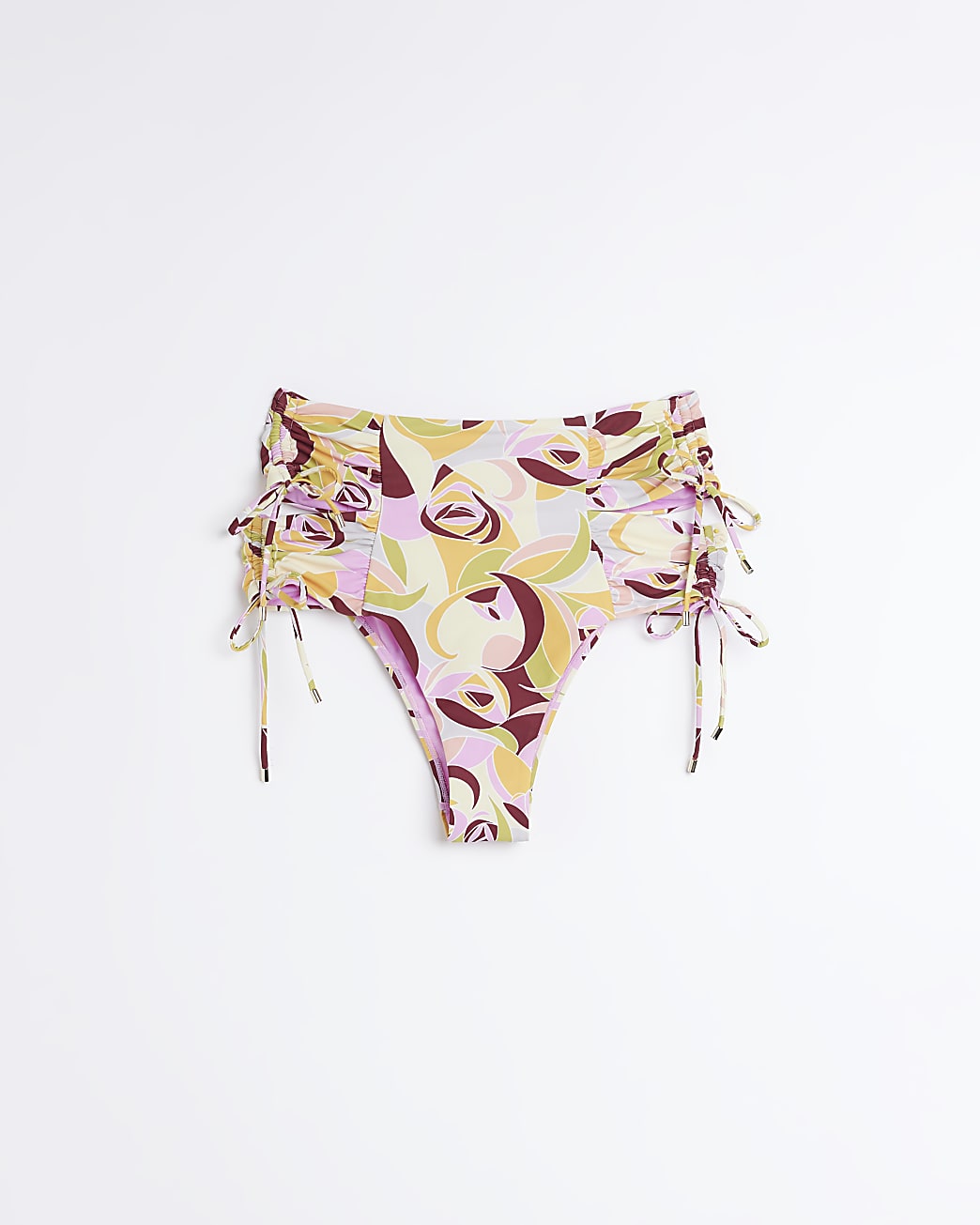 Pink printed high waisted bikini bottoms