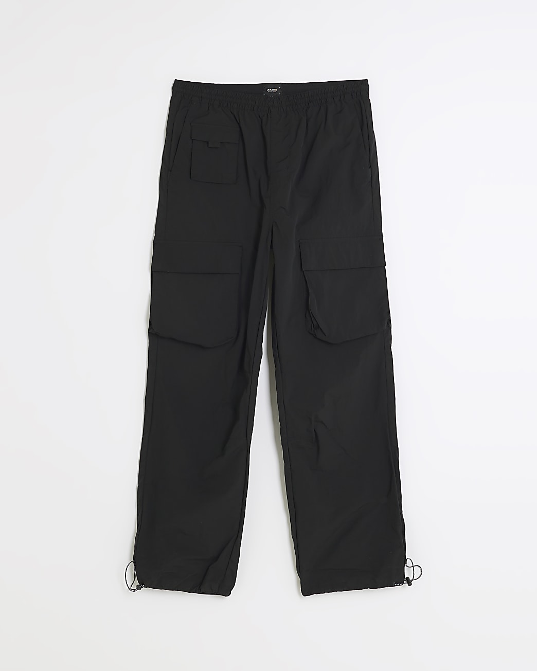 Black regular fit nylon cargo trousers