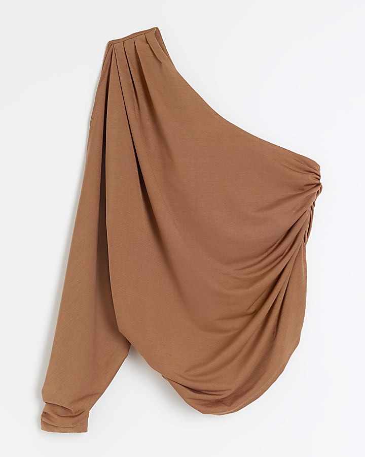 Rust drape one shoulder top