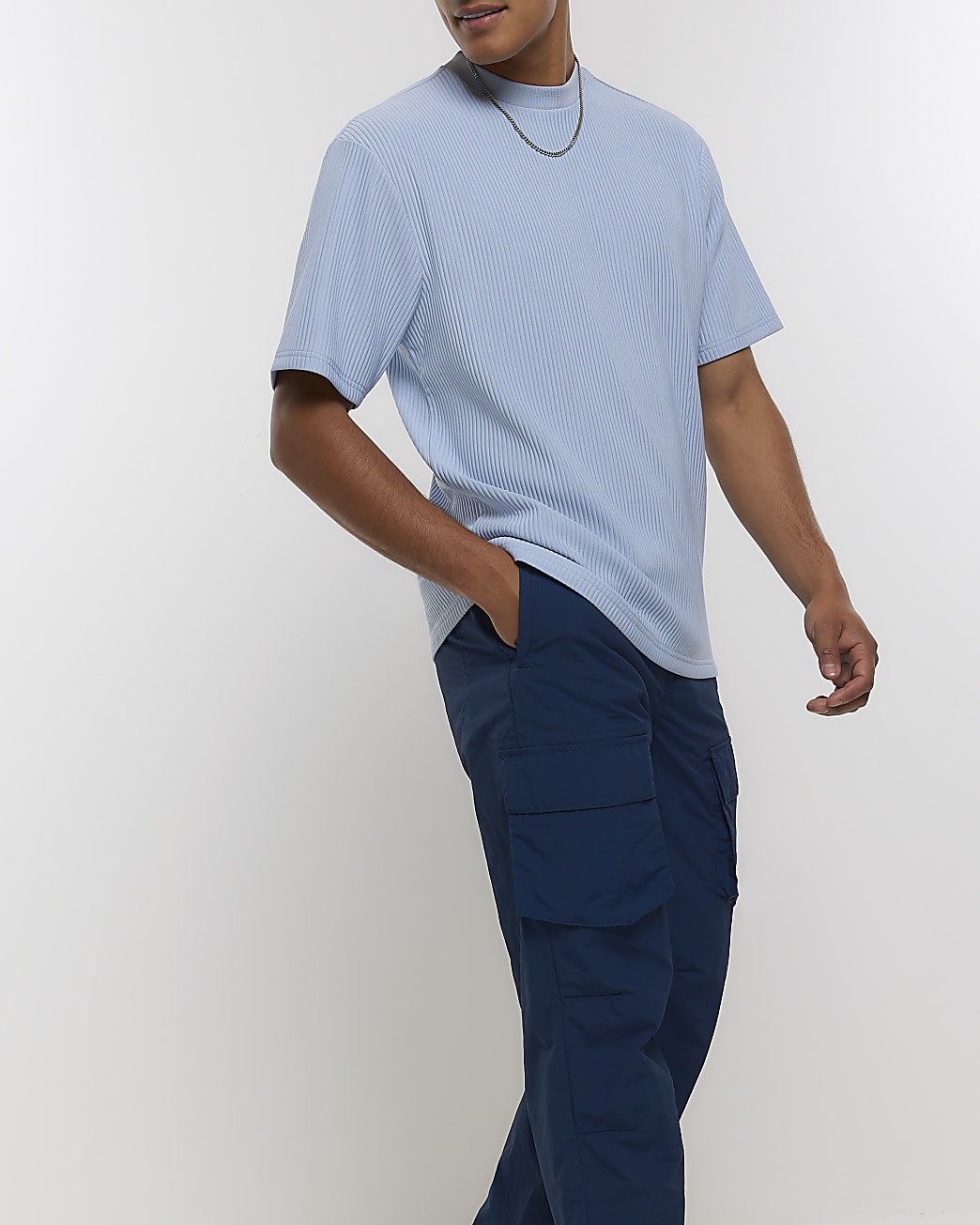 Navy regular fit parachute trousers