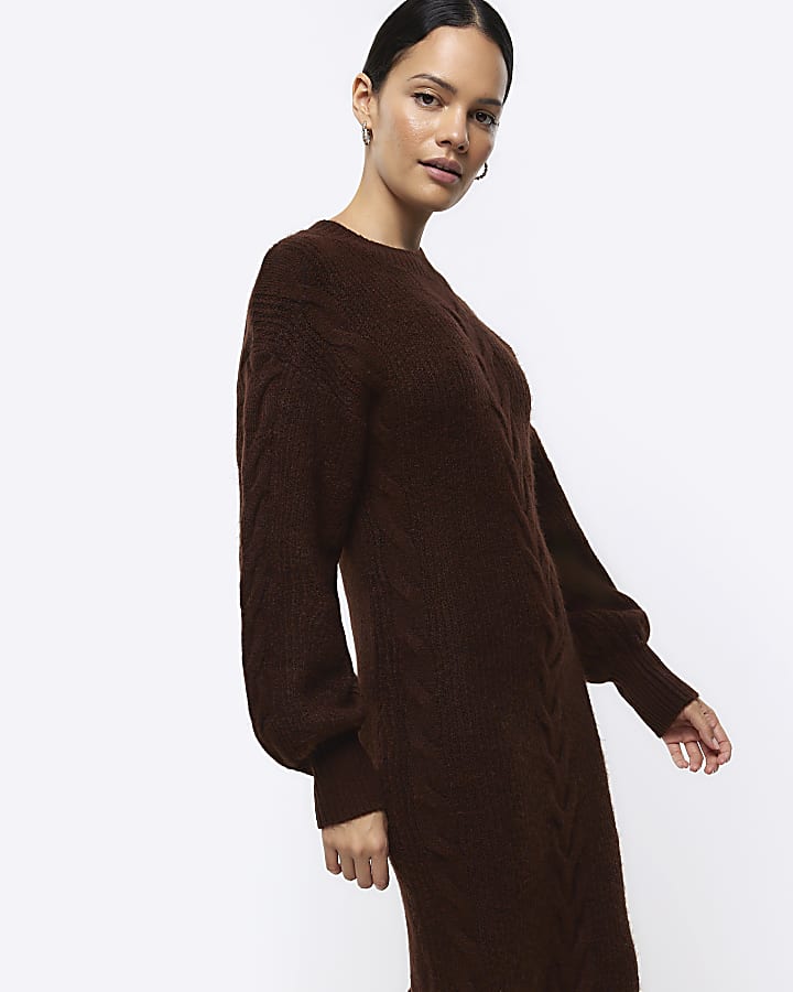 Brown plait jumper midi dress