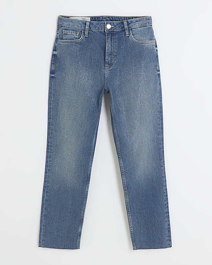 Blue high waisted slim fit jeans
