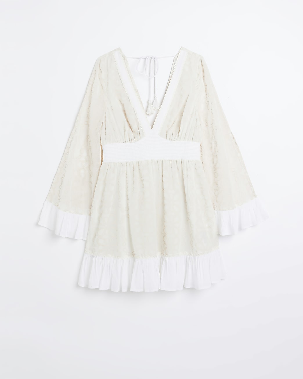 White floral embroidered beach mini dress