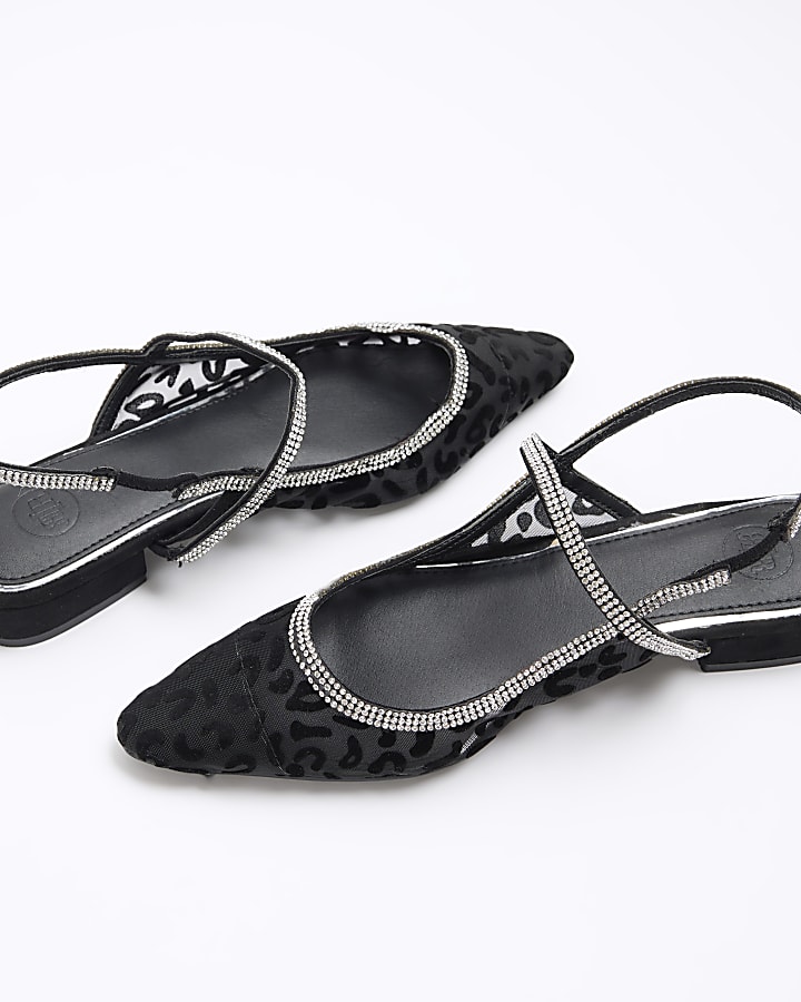 Black jacquard diamante sling back shoes