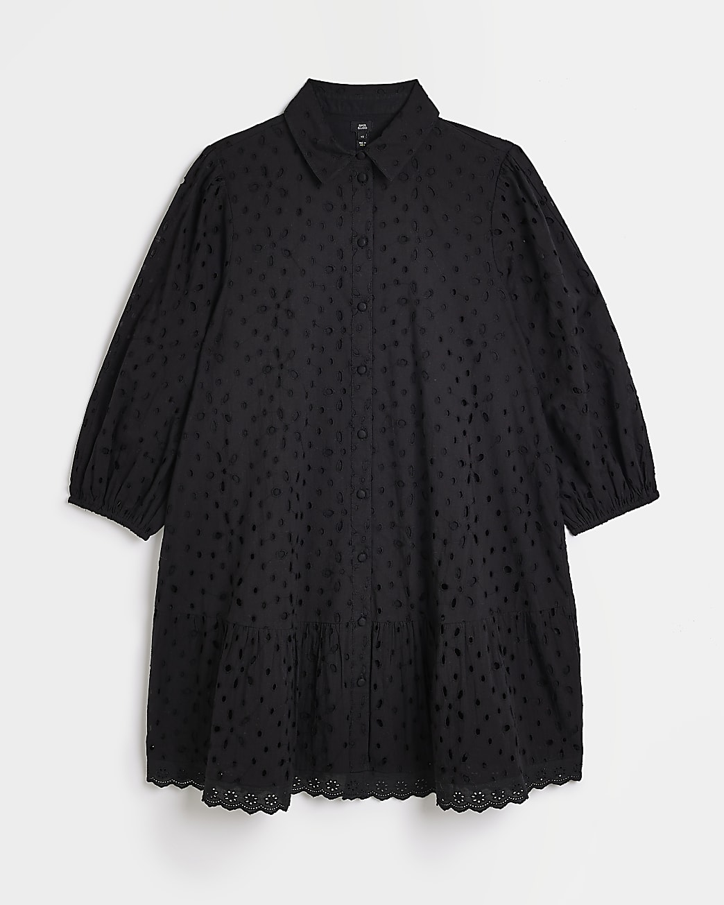 Black broderie long sleeve mini shirt dress