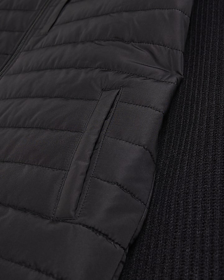 Black regular fit quilted zip up jacket