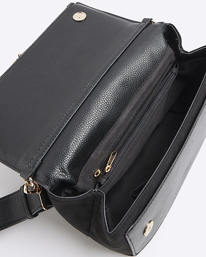Black zip flapover cross body bag
