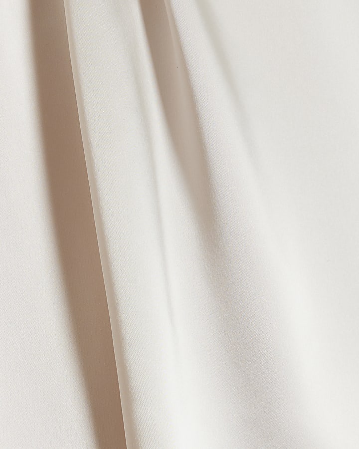 Beige satin long sleeve blouse