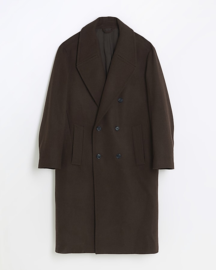 Brown regular fit wool blend premium coat