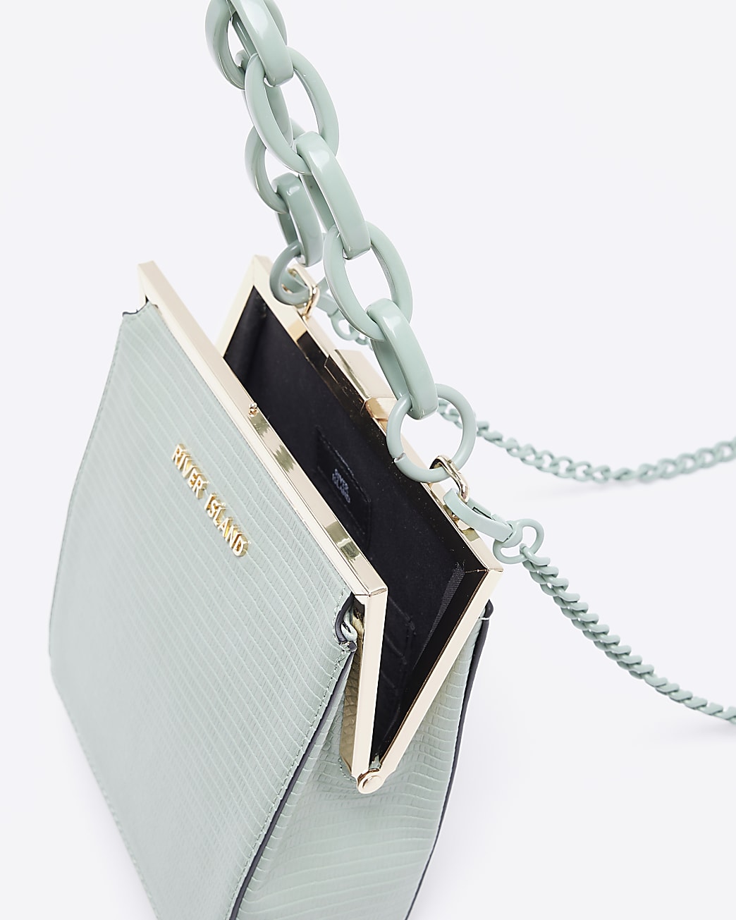 Green croc embossed cross body bag
