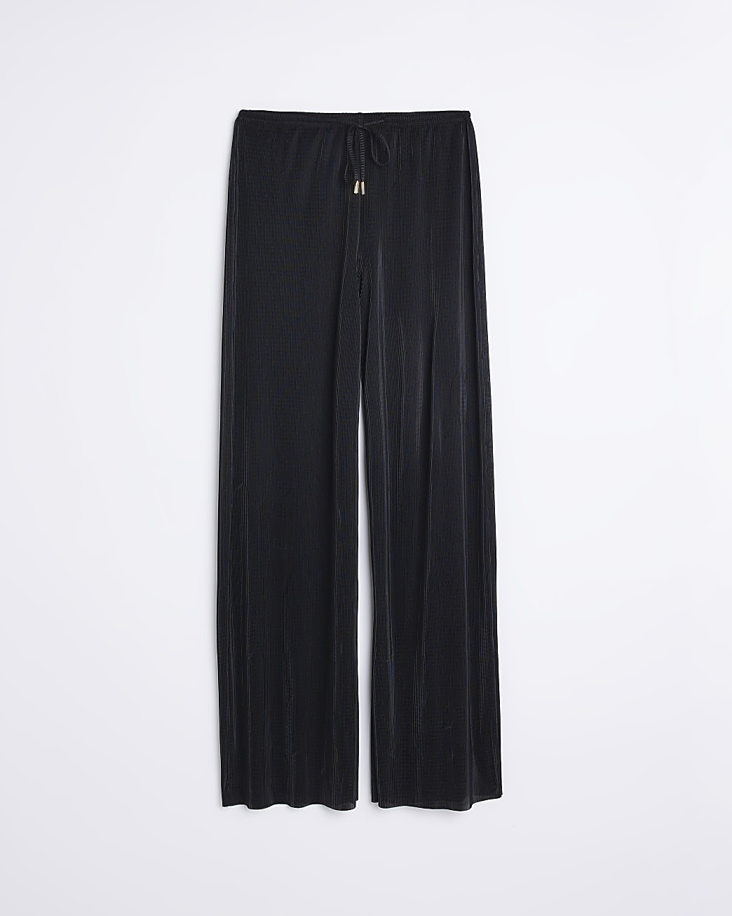 Black plisse wide leg trousers