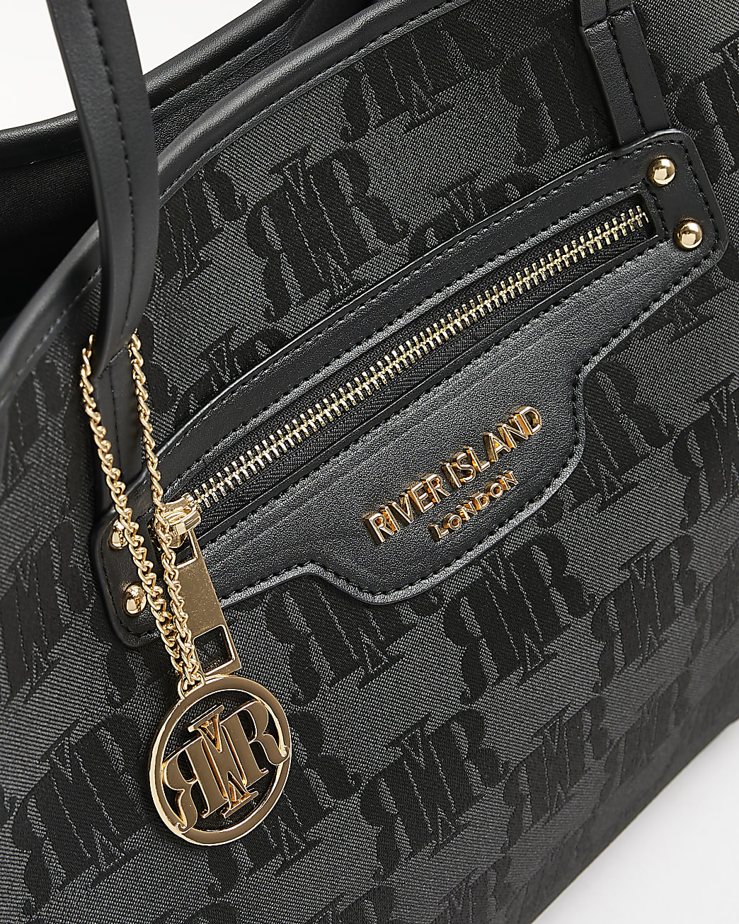 Black RI monogram jacquard shopper bag