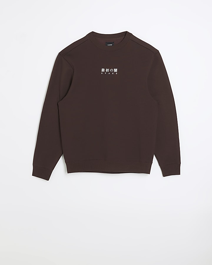 Brown regular fit Japanese print sweatshirt