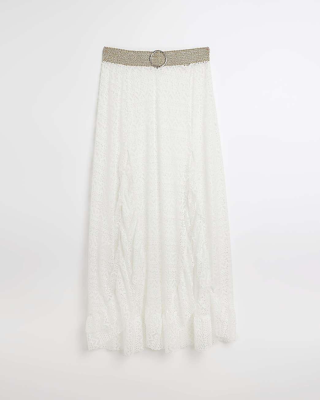 White mesh frill maxi skirt