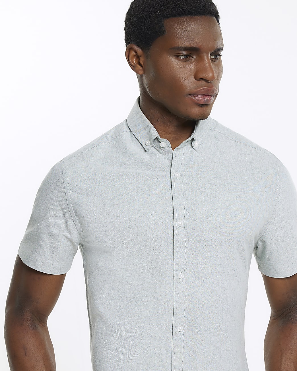 Green muscle fit short sleeve oxford shirt