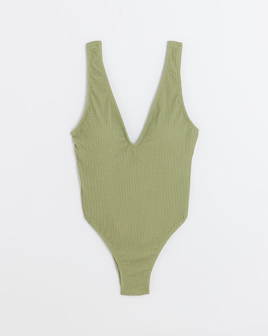 Khaki textured plunge swimsuit