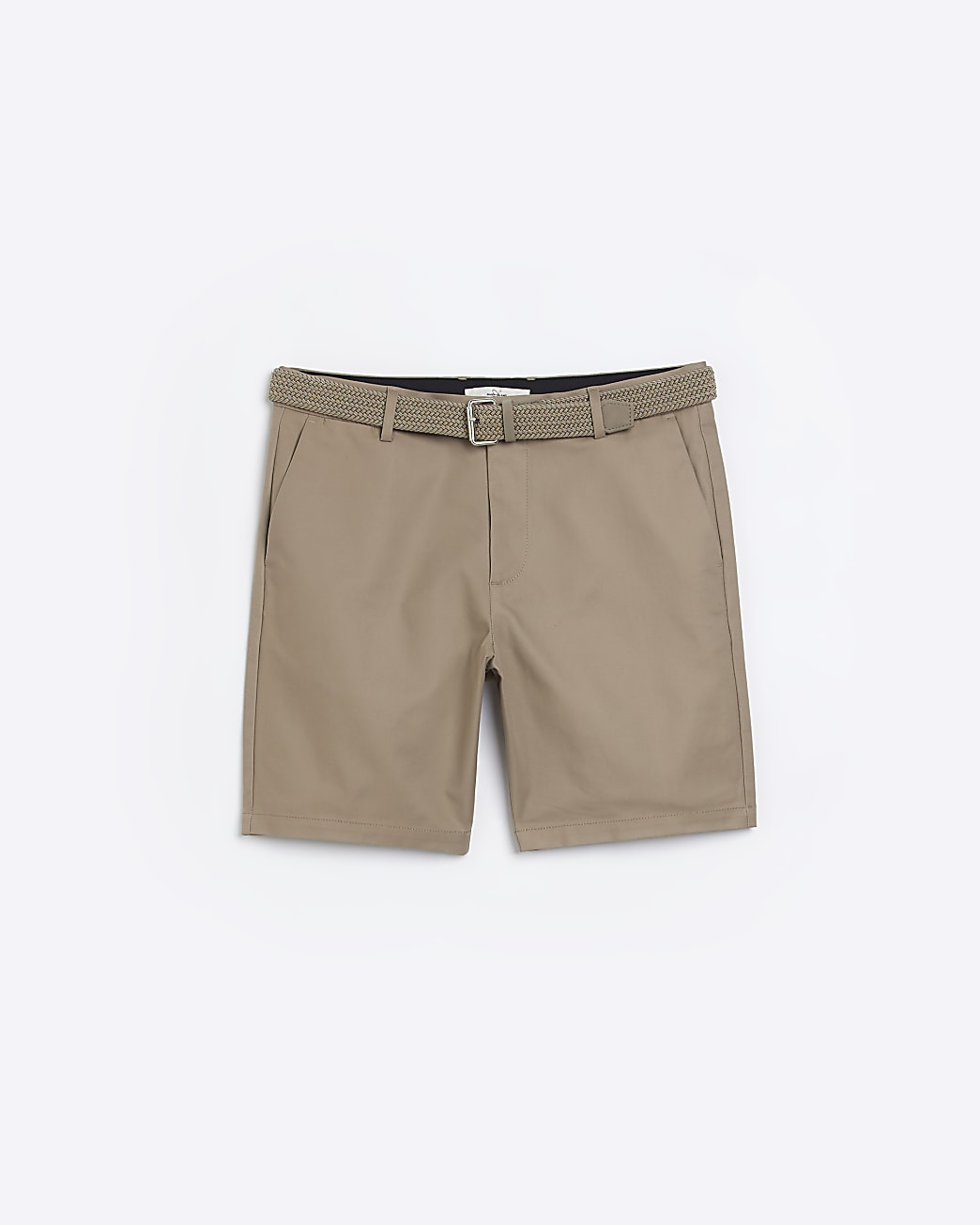 Beige regular fit belted chino shorts