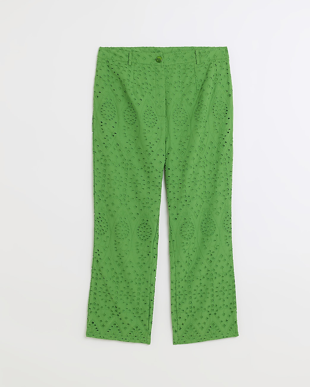 Green wide leg broderie trousers