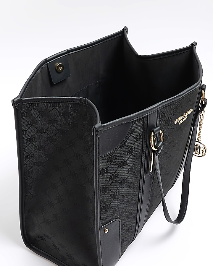 Black jacquard RI monogram shopper bag