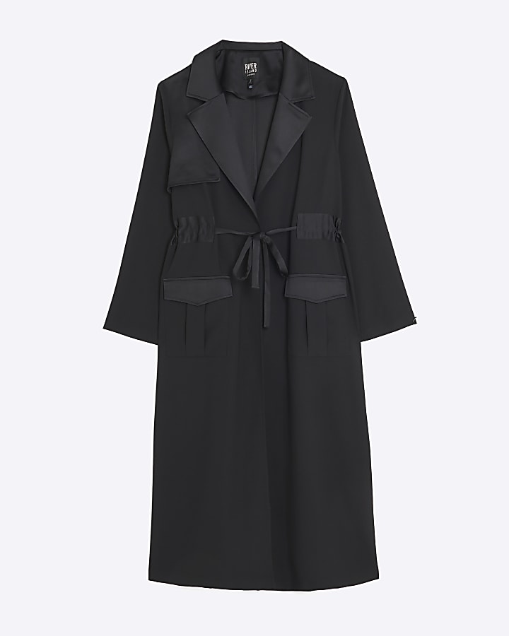 Black satin longline duster coat