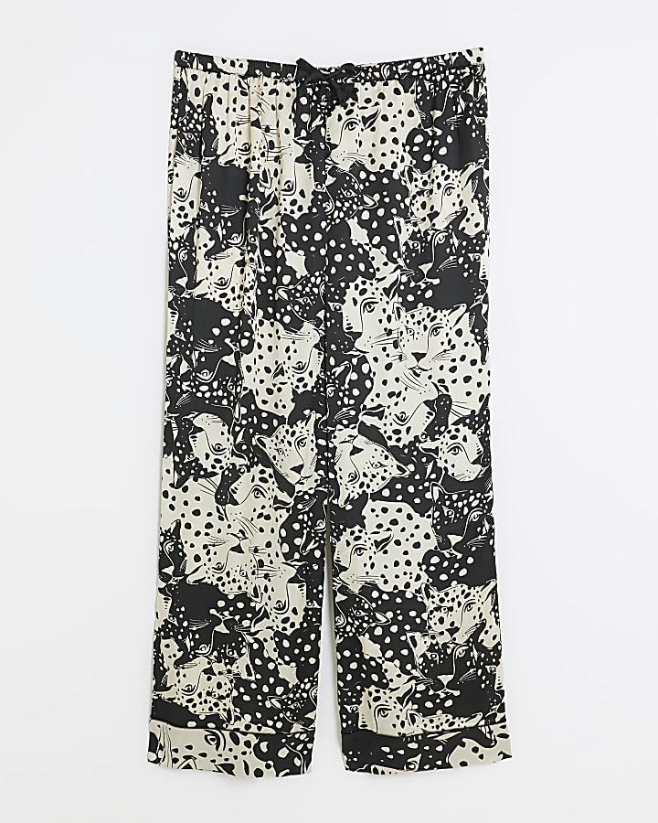 Plus black satin animal print pyjama bottoms