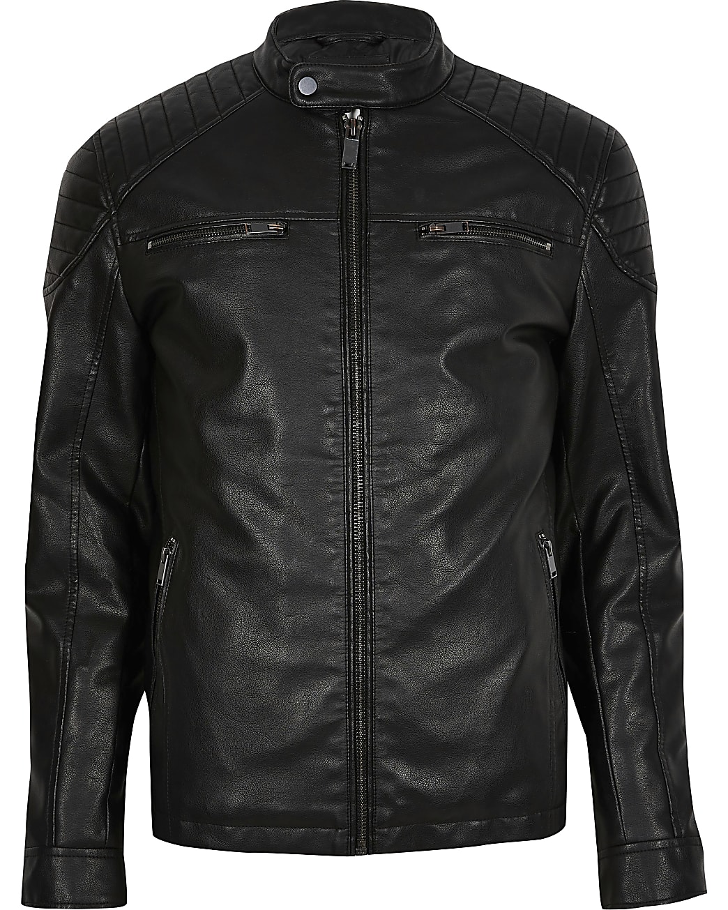 Black faux leather racer jacket