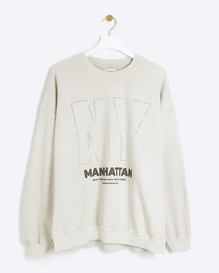Ecru graphic diamante sweatshirt
