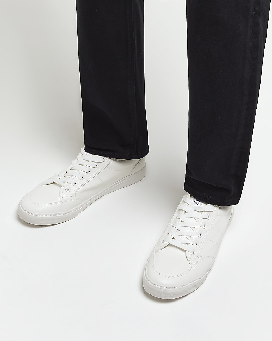 White faux leather Lace Up trainers