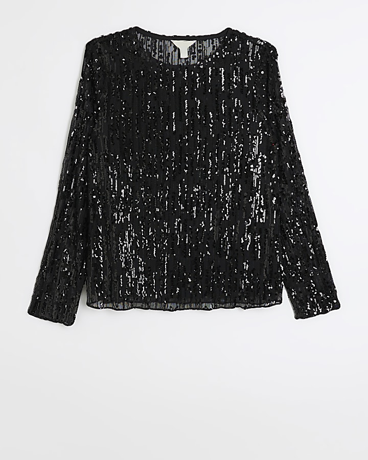 Black sequin long sleeve top