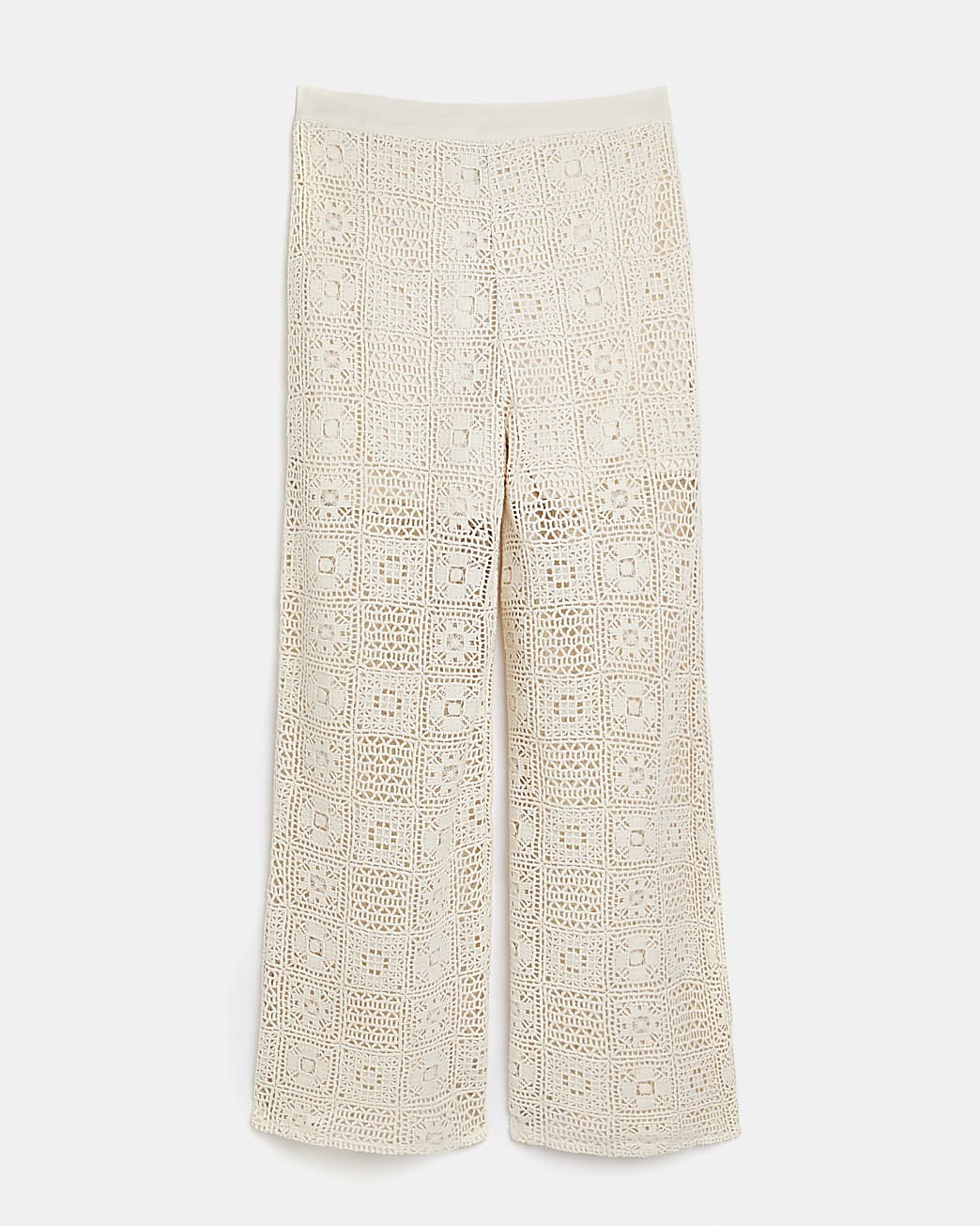 Cream embroidered wide leg trousers