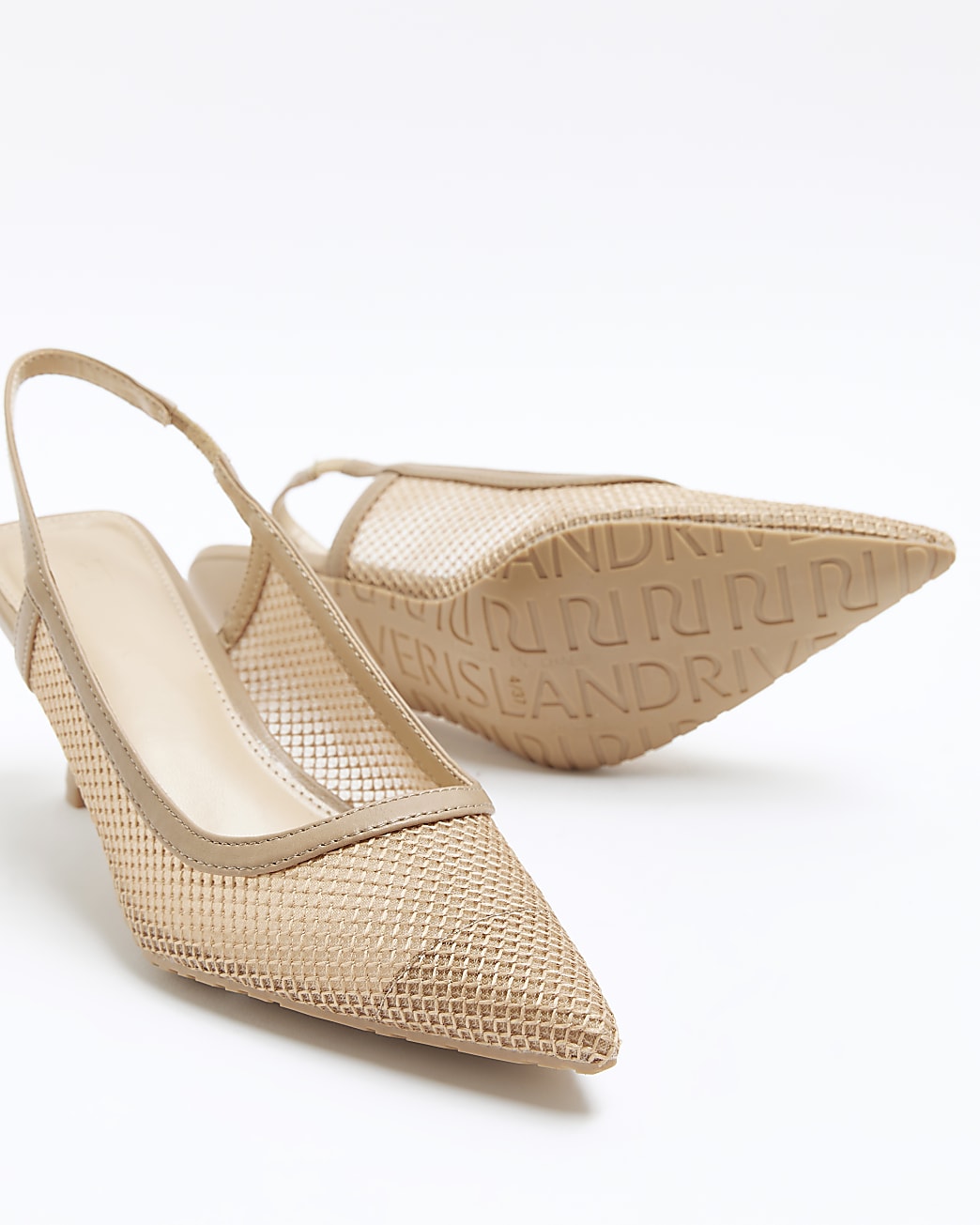 Beige mesh court heels