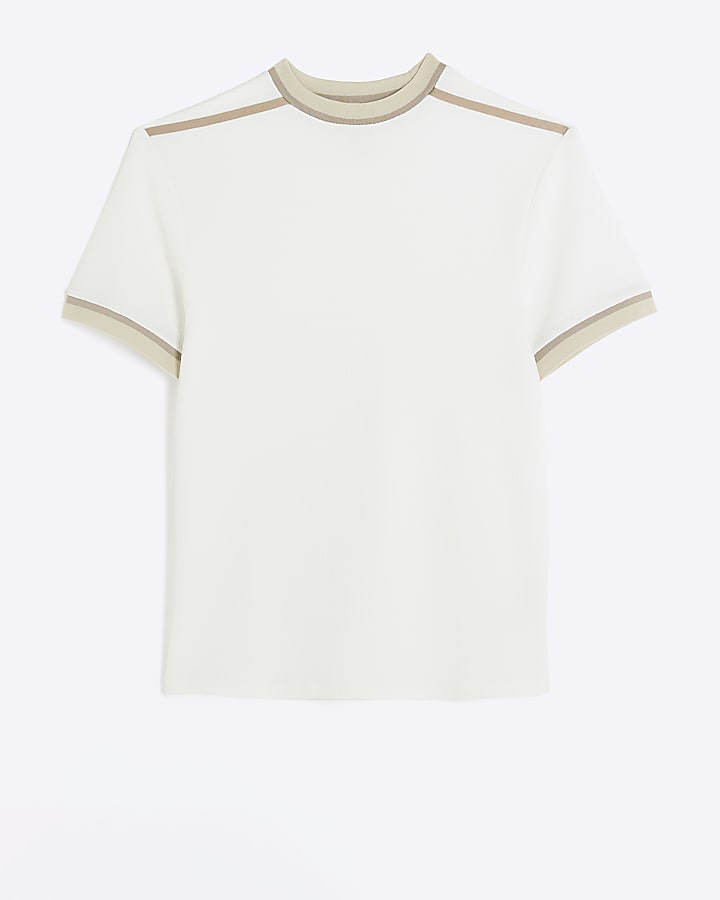 White slim fit textured taped t-shirt