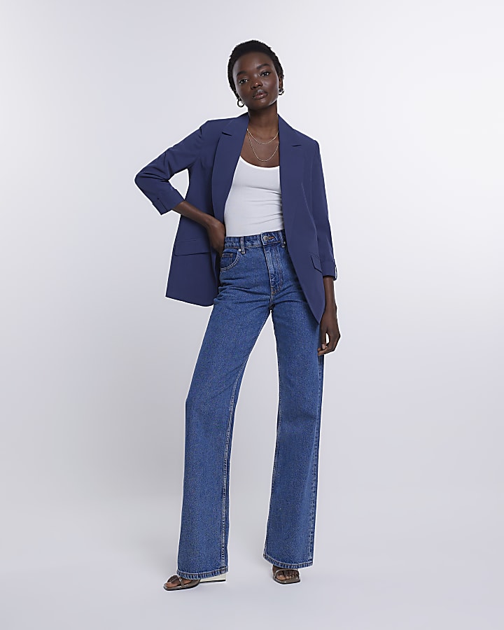 Navy rolled sleeve blazer