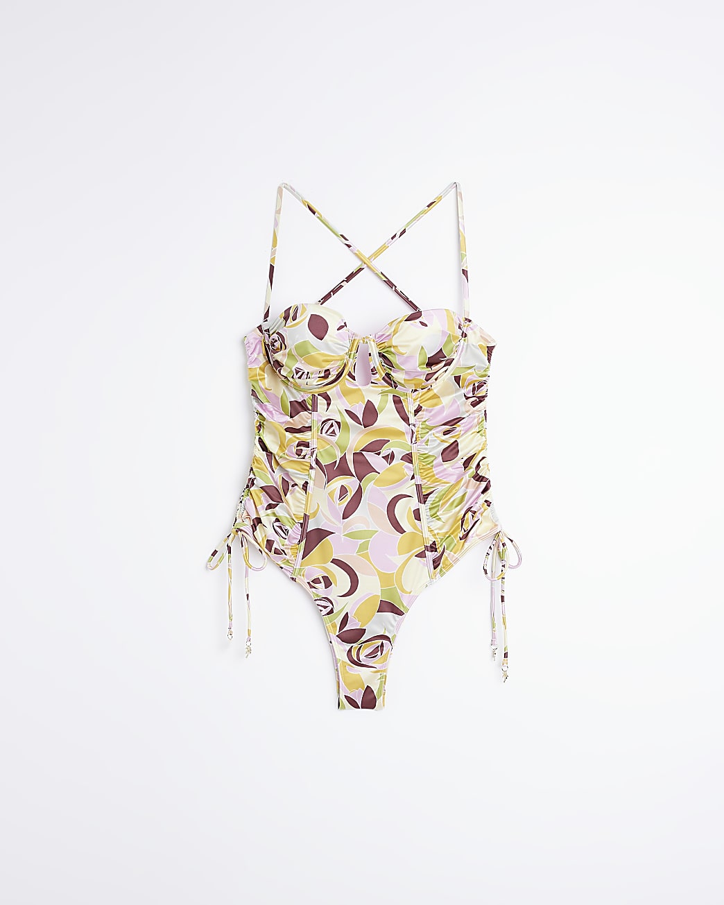 Pink ruched balconette swimsuit