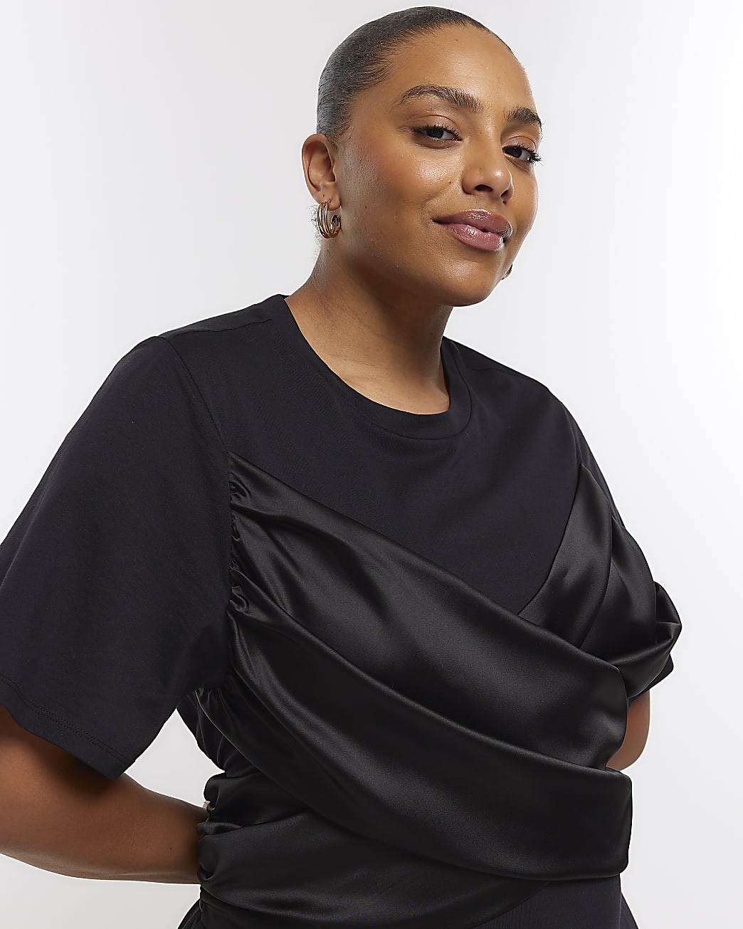 Plus Black RI Studio satin wrap maxi dress