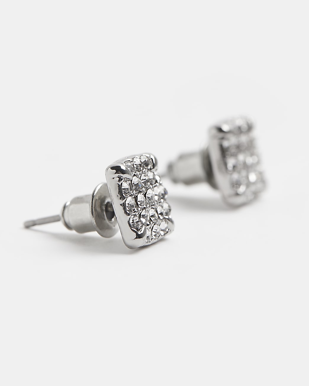 Silver colour Square Crystal Stud Earrings