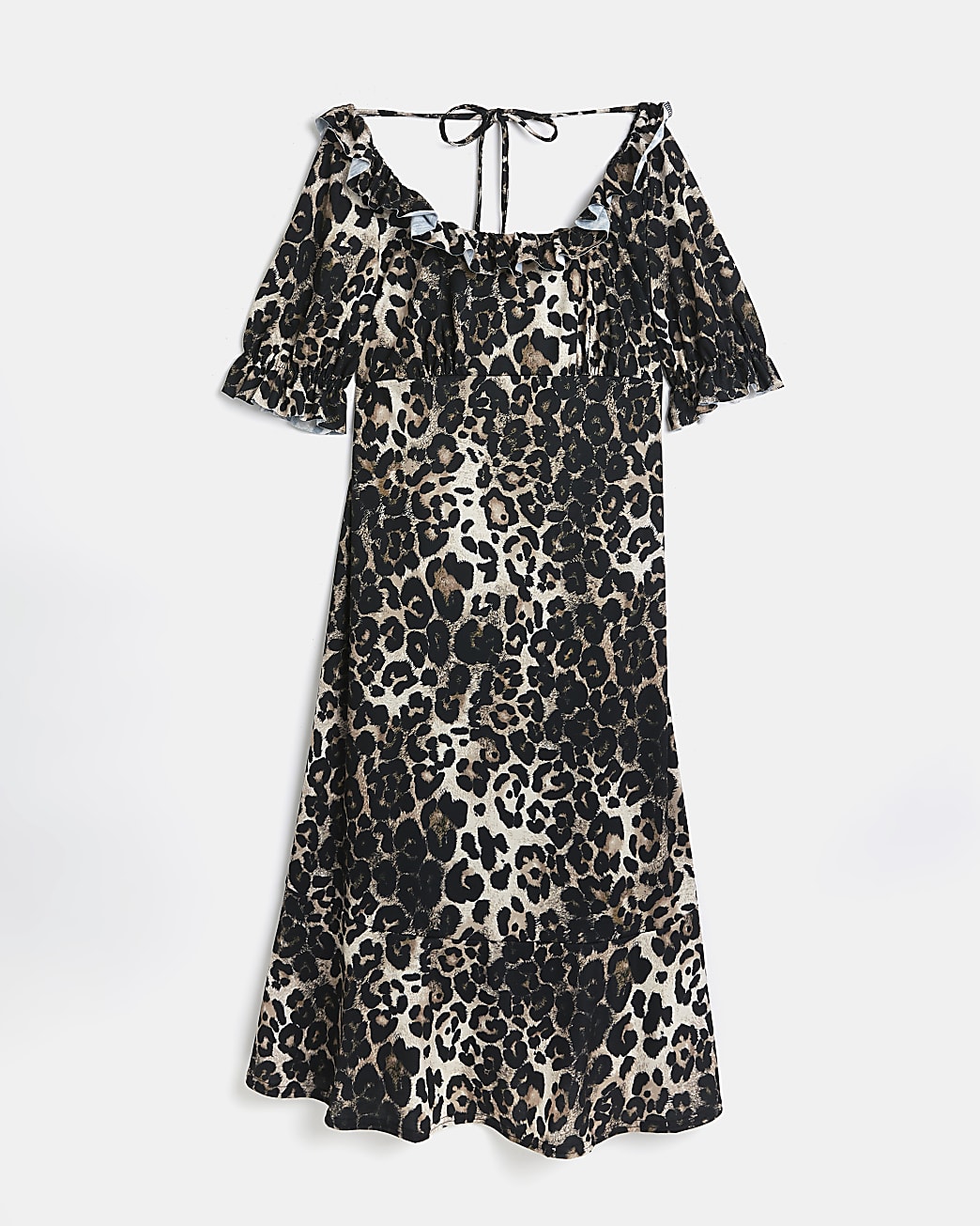 Maternity brown animal print frill midi dress