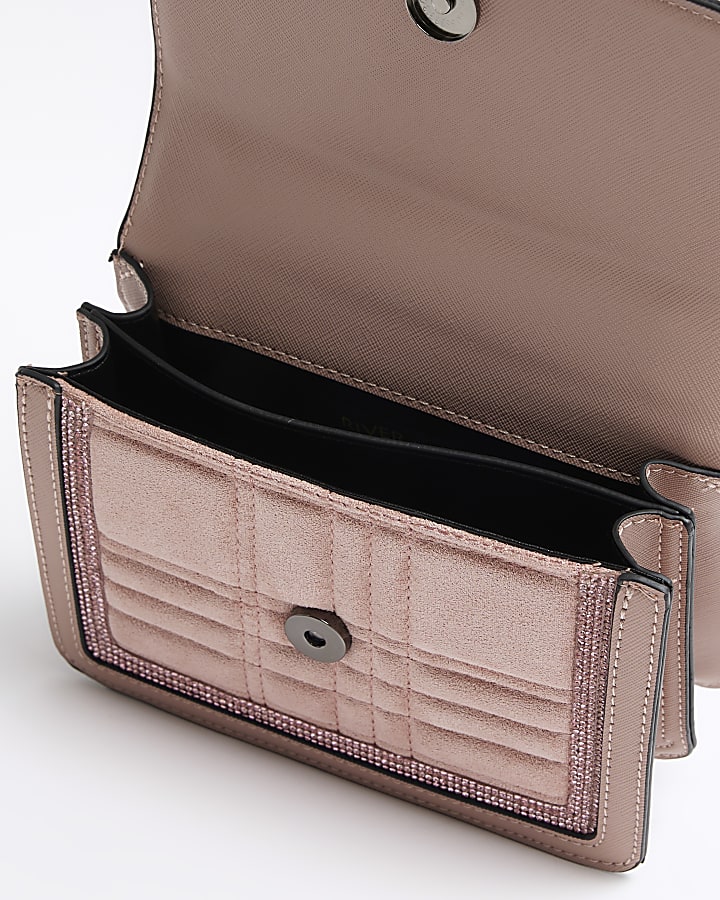 Pink diamante trim shoulder bag