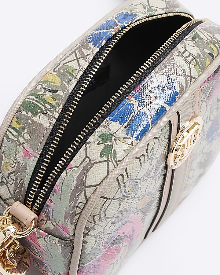 Beige RI monogram floral cross body bag