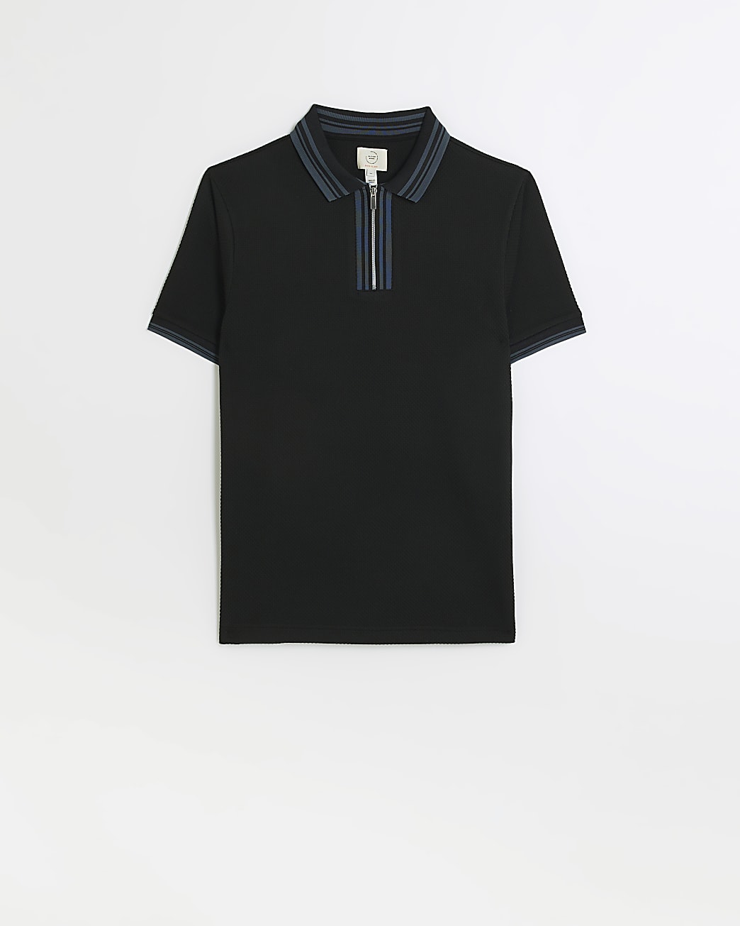 Black slim fit textured taped polo shirt