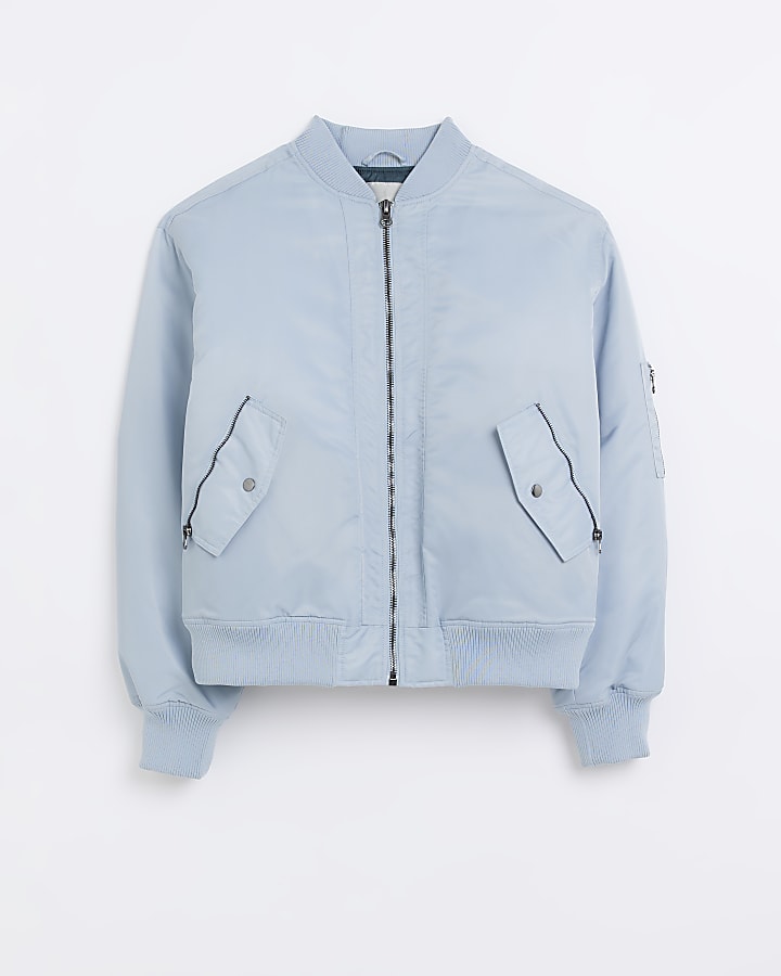 Blue regular fit zip up MA1 bomber jacket