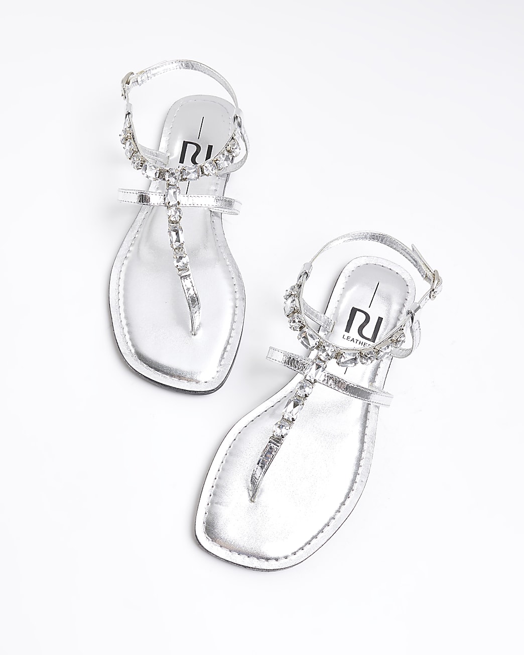 Silver wide fit leather embellished sandals