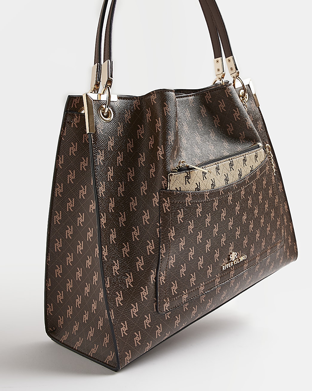 Brown RI monogram print shopper bag