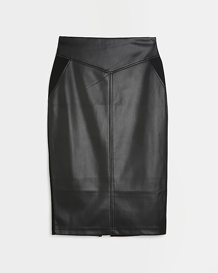 Black faux leather pencil skirt