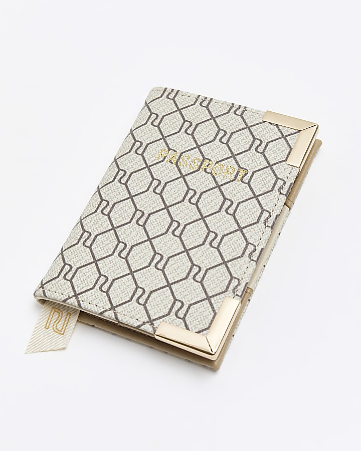 Beige RI monogram passport cover